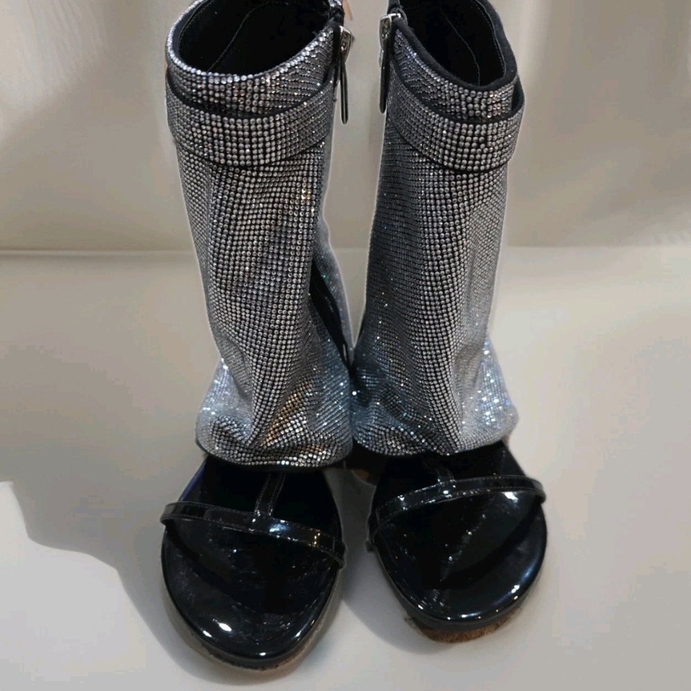 Cape Robbin SHILOHA Black & Silver Rhinestone SandalsLock Zipper CLosur Size 7.5 - Picture 6 of 7